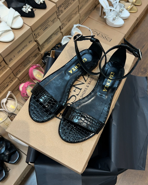 Sandale din piele naturala neagra, cu presaj croco [2]