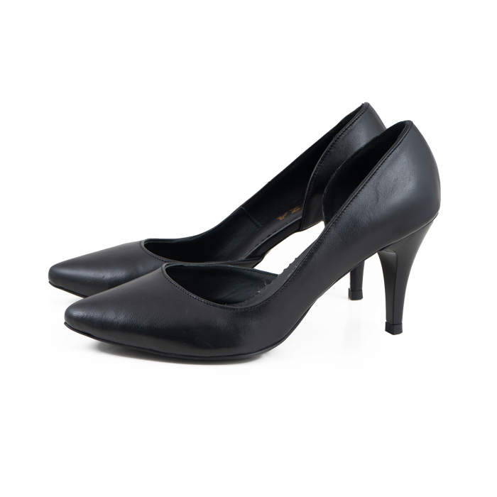 Pantofi stiletto din piele naturala neagra, cu decupaj interior [2]