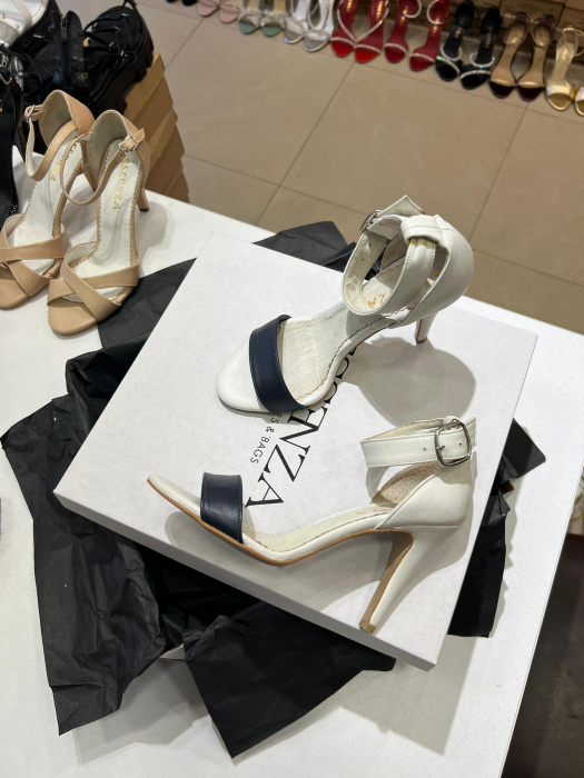 Sandale cu toc stiletto, din piele naturala alba si neagra [1]
