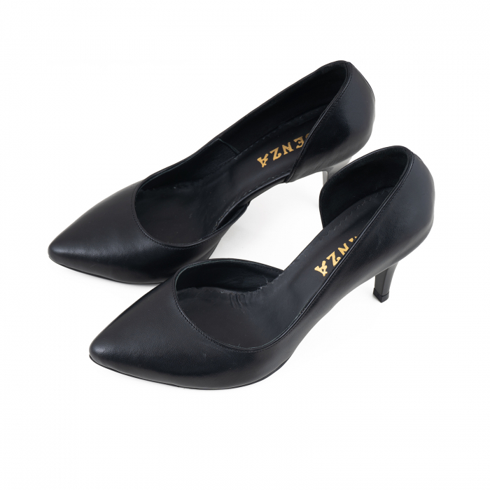 Pantofi stiletto din piele naturala neagra, cu decupaj interior [3]