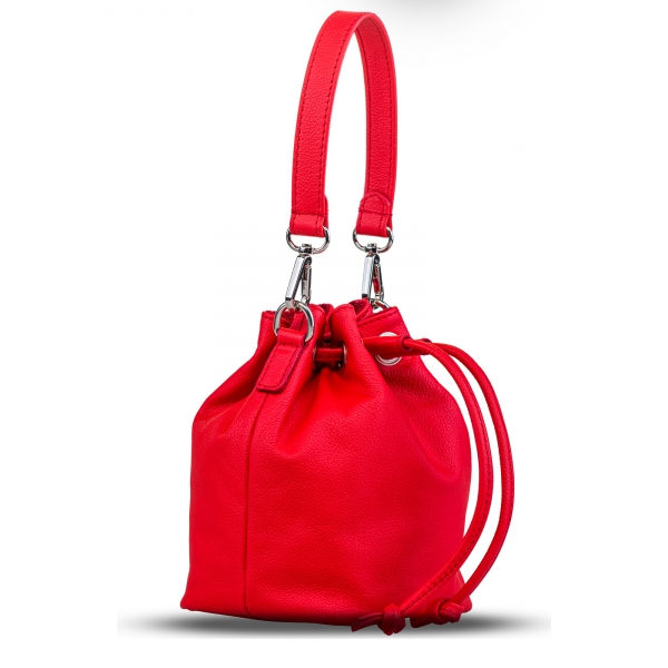 Poseta Kristy mini bucket  din piele naturala rosie [2]