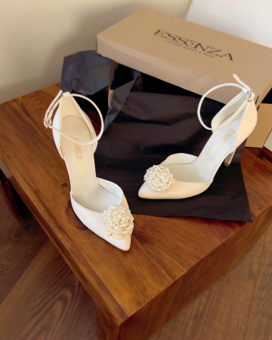 Pantofi din piele naturala ivory, cu perle, toc stiletto 10cm [4]