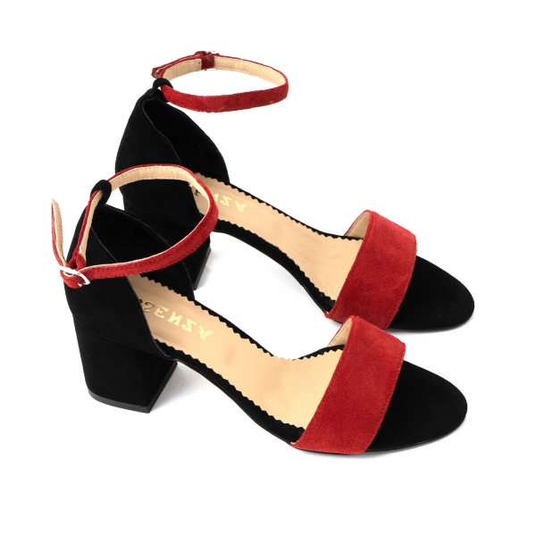 Sandale din piele intoarsa neagra si rosie [3]