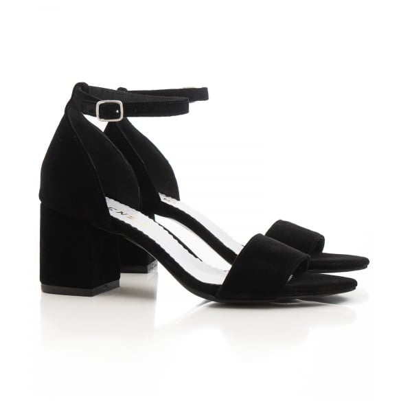 Sandale din piele intoarsa neagra, cu toc gros. [2]