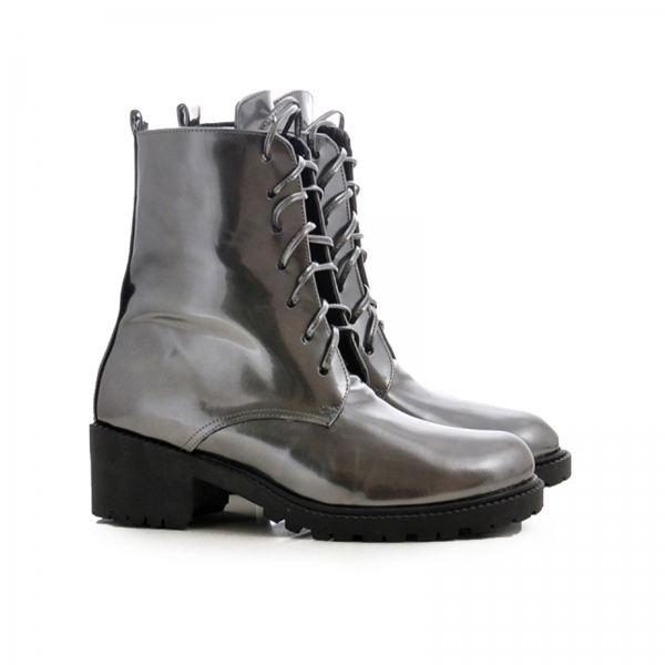 Bocanci cu siret, din piele metalizata lacuita, platina [2]