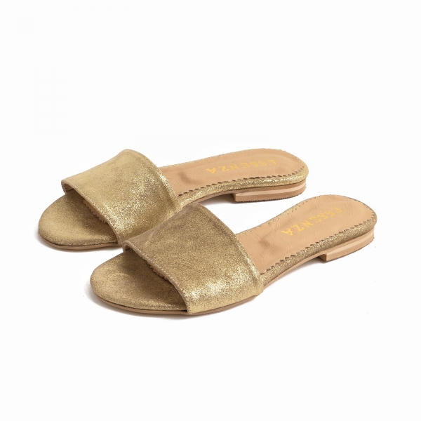 Flip flops din piele naturala auriu glitter [2]