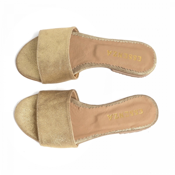 Flip flops din piele naturala auriu glitter [3]