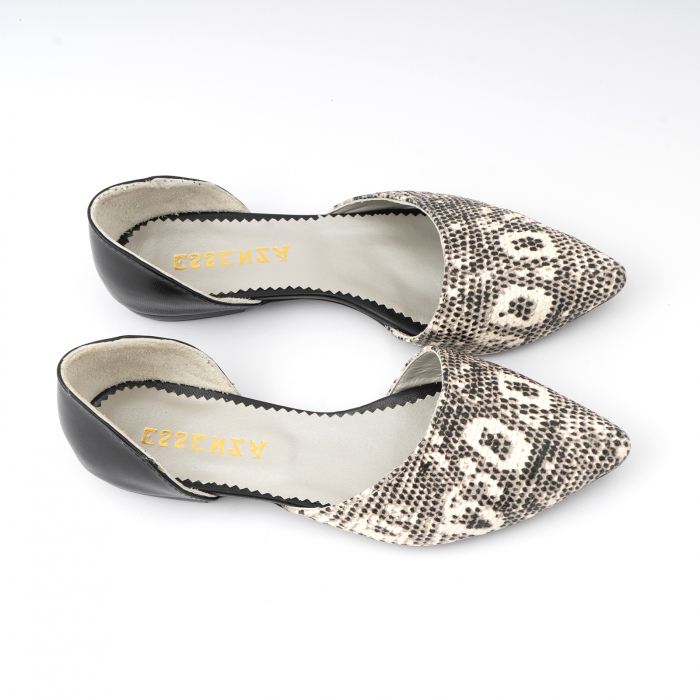 Balerini cu decupaj, din piele neagra si piele cu textura tip piele de piton [3]