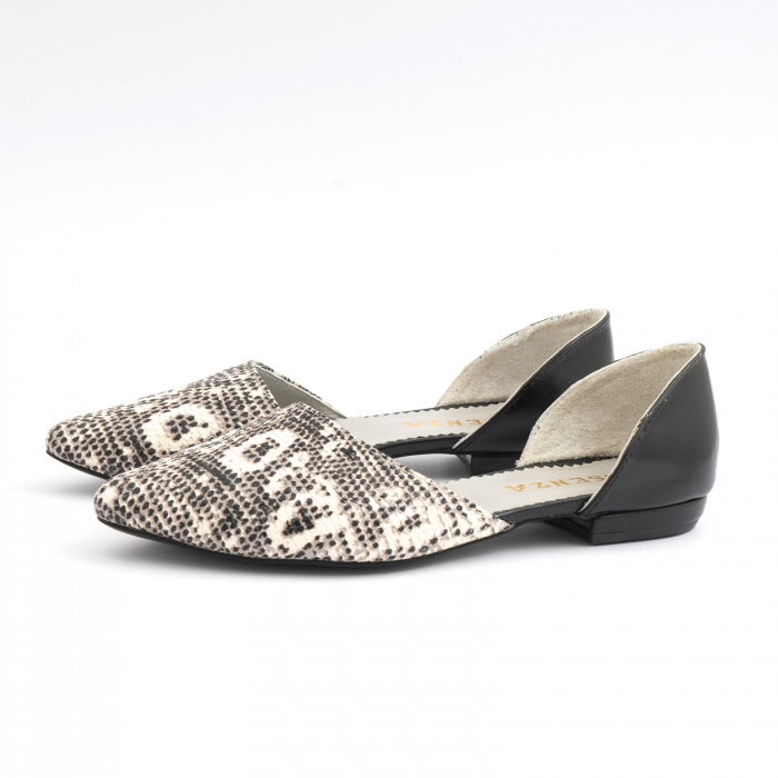 Balerini cu decupaj, din piele neagra si piele cu textura tip piele de piton [2]