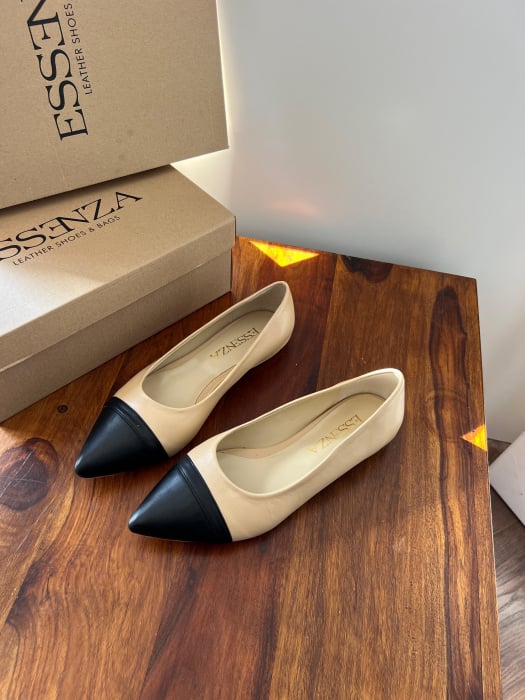 Balerini cu varf ascutit, din piele naturala  beige, si piele naturala  neagra [5]