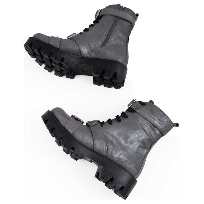 Bocanci cu catarame metalice, din piele gri glitter [4]