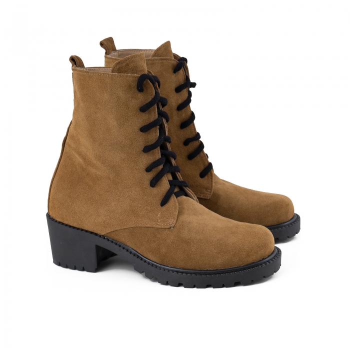 Bocanci cu siret, din piele intoarsa  maron velour deschis [3]