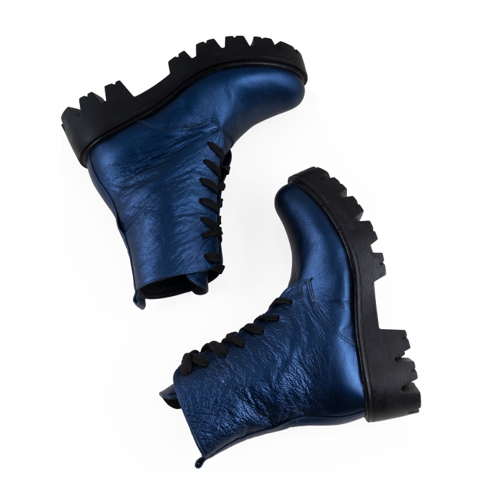 Bocanci cu siret, din piele laminata albastru electric [4]