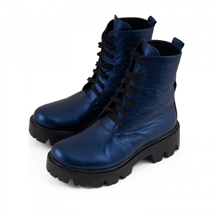 Bocanci cu siret, din piele laminata albastru electric [3]