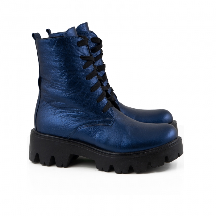 Bocanci cu siret, din piele laminata albastru electric [2]