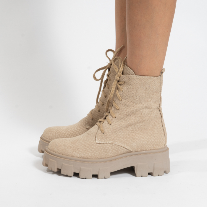 Bocanci cu siret, din piele naturala bej, cu presaj de sarpe [2]