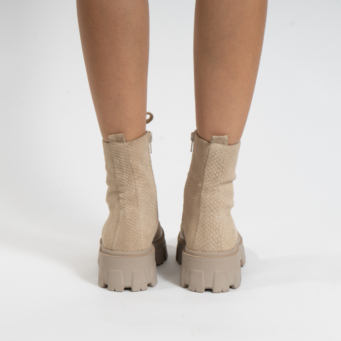 Bocanci cu siret, din piele naturala bej, cu presaj de sarpe [5]