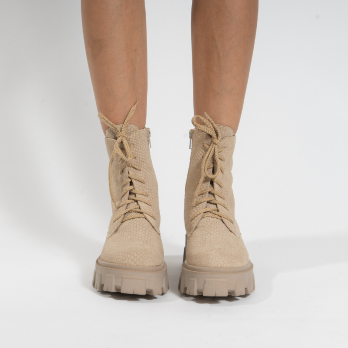 Bocanci cu siret, din piele naturala bej, cu presaj de sarpe [4]