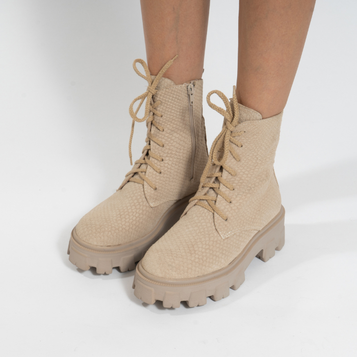 Bocanci cu siret, din piele naturala bej, cu presaj de sarpe [3]