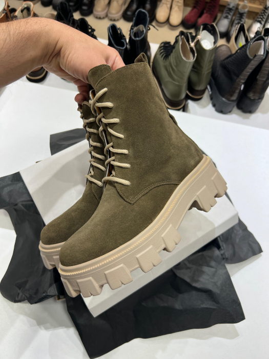 Bocanci cu siret, din piele naturala intoarsa cafenie [3]