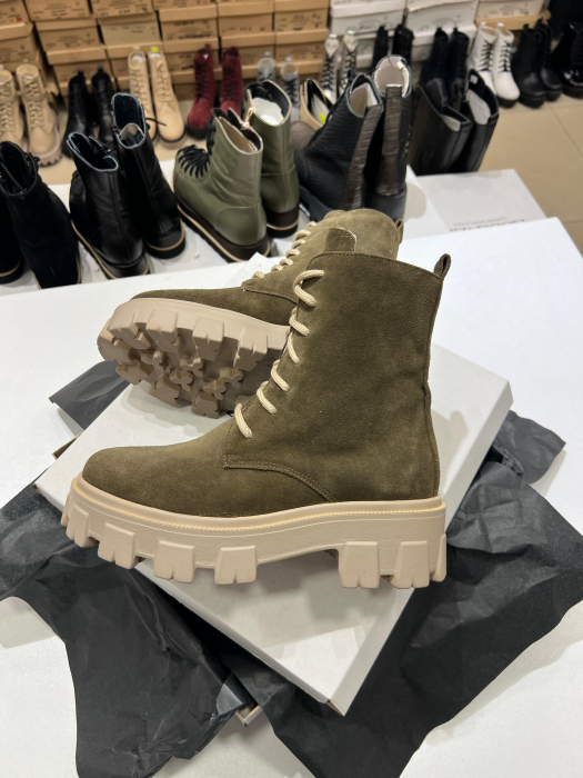 Bocanci cu siret, din piele naturala intoarsa cafenie [2]