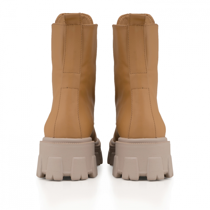 Bocanci cu siret si capse metalice, din piele naturala camel [4]