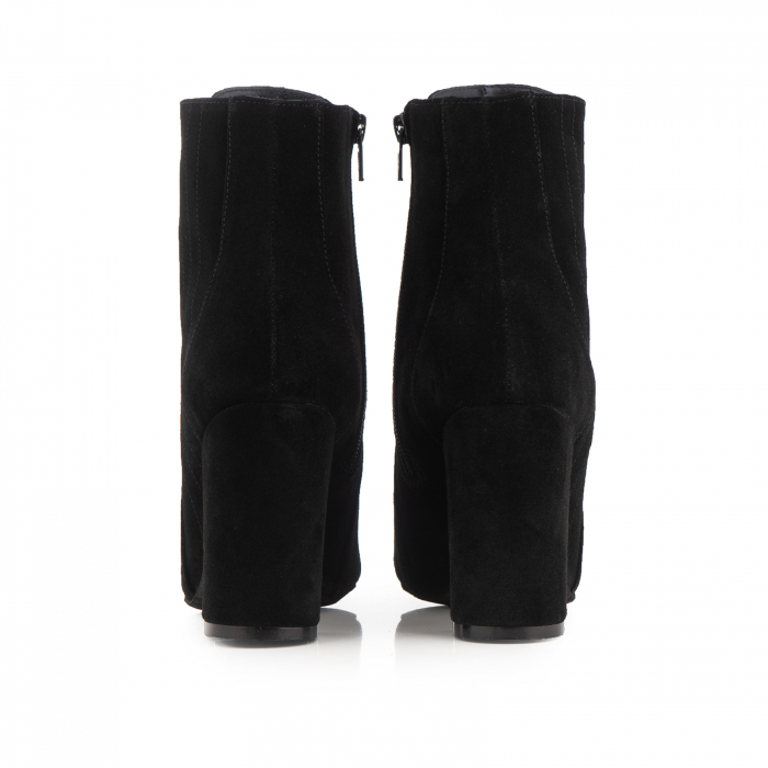 Botine  cu siret si capse metalice, din piele naturala intoarsa neagra [5]