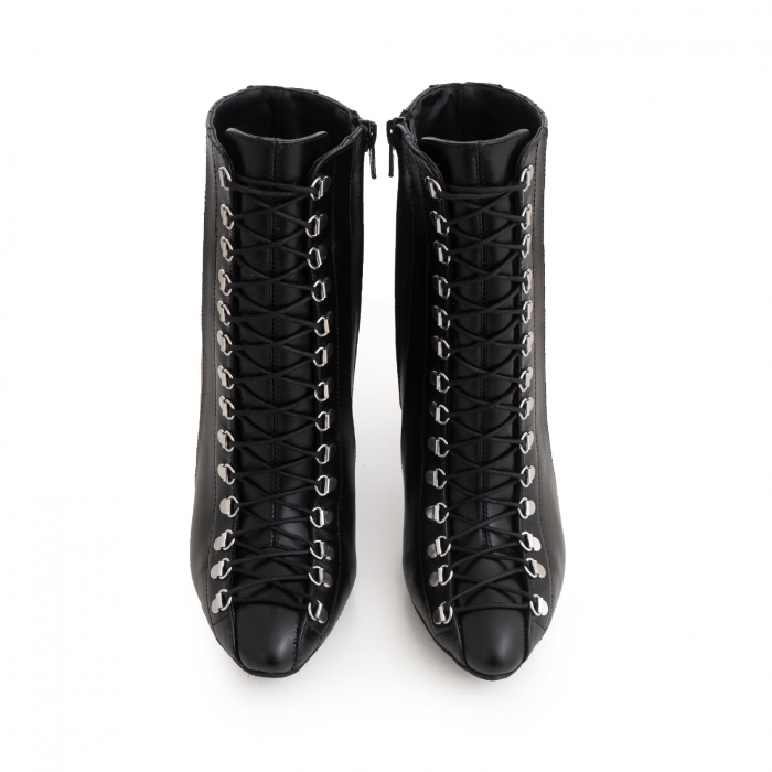 Botine  cu siret si capse metalice, din piele naturala neagra [5]
