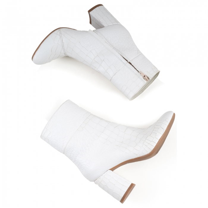 Botine din piele naturala alba  cu aspect tip croco [3]