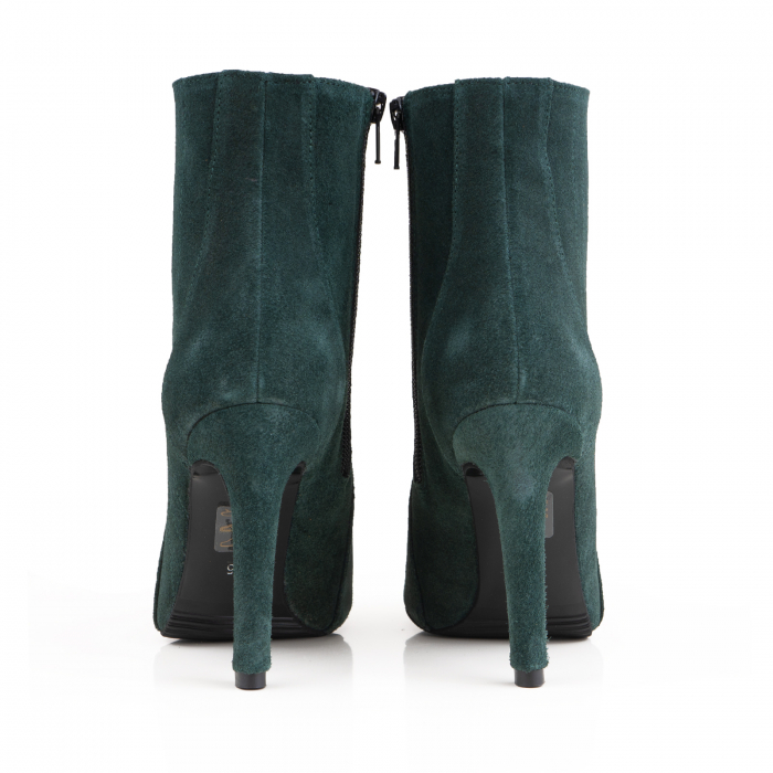 Botine Stiletto cu siret si capse metalice, din piele naturala intoarsa, verde [5]