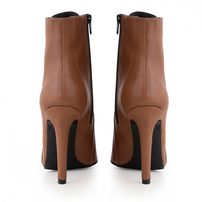 Botine Stiletto cu siret si capse metalice, din piele naturala maron deschis [3]
