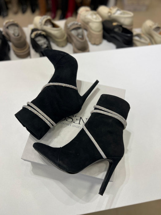 Botine Stiletto din piele naturala intoarsa neagra, cu toc de 10cm [2]