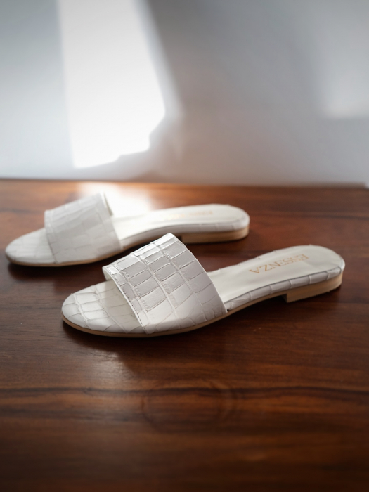 Capri White Croco Slides [4]