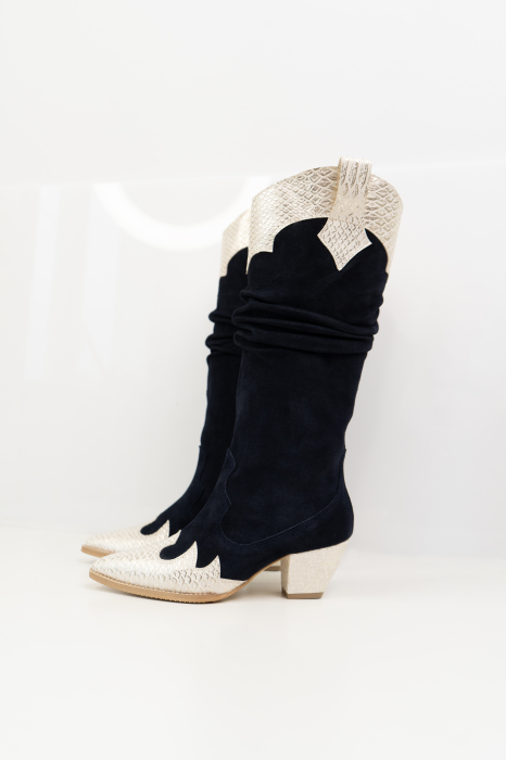 Ciocate cu pliuri,din piele intoarsa bleumarin si piele vu textura tip sarpe [3]