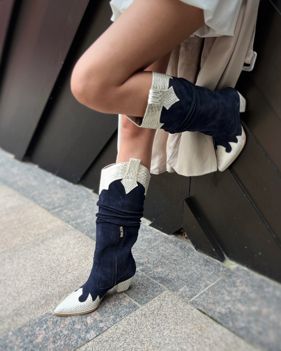 Ciocate cu pliuri,din piele intoarsa bleumarin si piele vu textura tip sarpe [4]