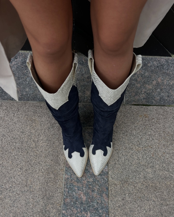 Ciocate cu pliuri,din piele intoarsa bleumarin si piele vu textura tip sarpe [6]