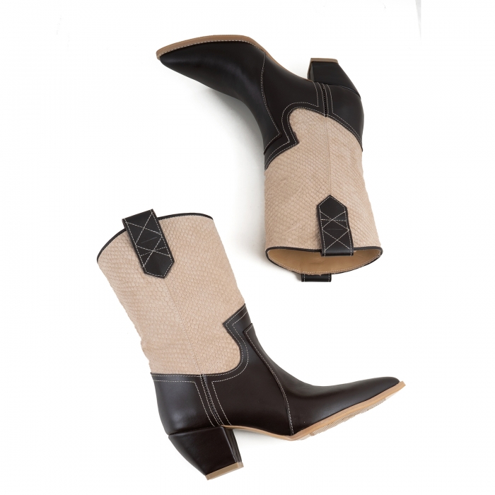 Ciocate tubulare din piele maron inchis intoarsa crem cu textura tip sarpe [4]