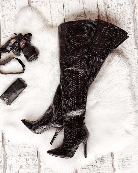 Black Croco  Stiletto Boots [7]