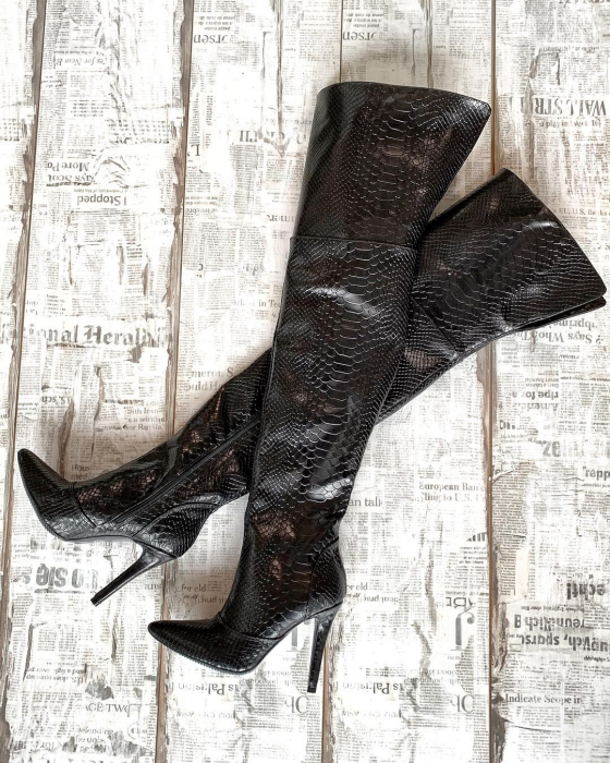 Black Croco  Stiletto Boots [6]