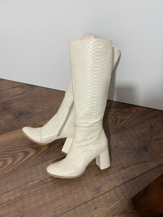 Cizme  din piele naturala crem cu aspect tip sarpe [3]