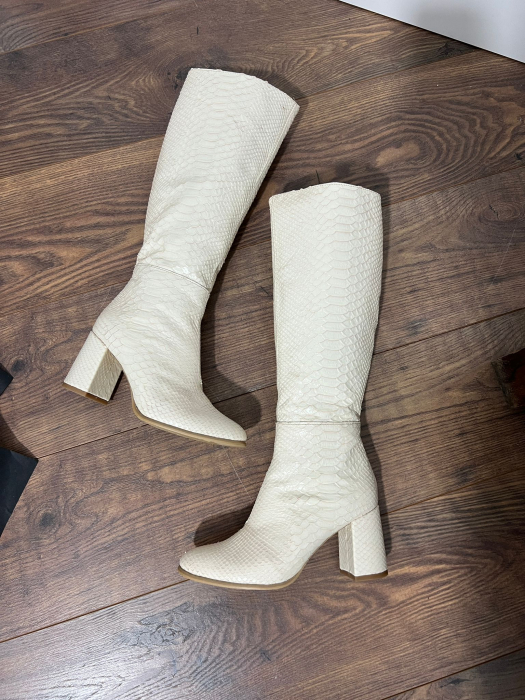 Cizme  din piele naturala crem cu aspect tip sarpe [1]