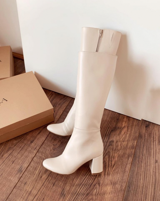Cizme  din piele naturala ivory, cu toc de 7cm [3]