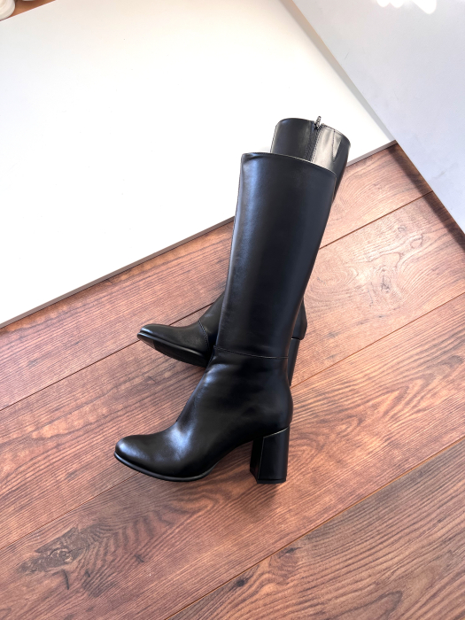 Cizme  din piele naturala  neagra, cu toc gros de 7cm [4]