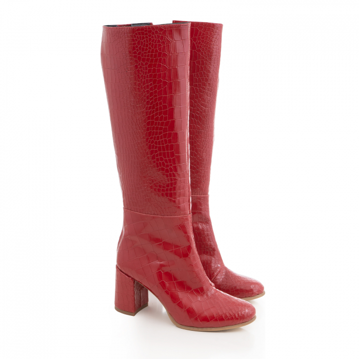 Cizme  din piele naturala rosie cu aspect tip croco [2]