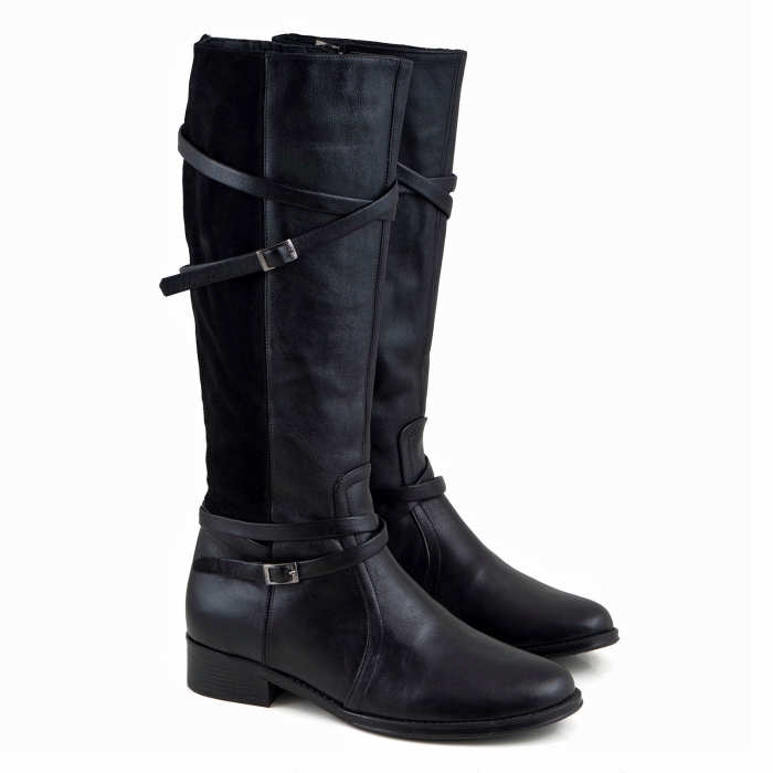 Cizme din piele neagra si piele intoarsa neagra [2]