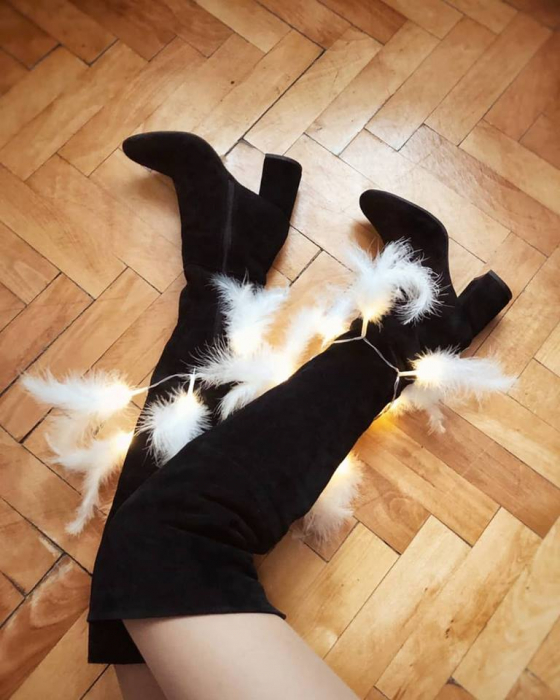 Cizme peste genunchi, din piele intoarsa neagra cu toc de 7cm [8]