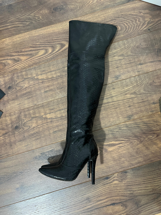 Cizme Stiletto peste genunchi, din piele naturala negru sarpe [2]