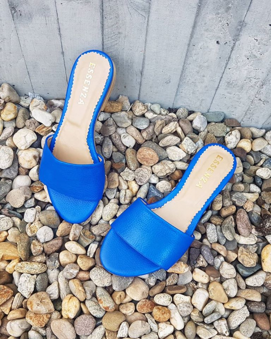Flip flops din piele naturala albastru cobalt. [4]