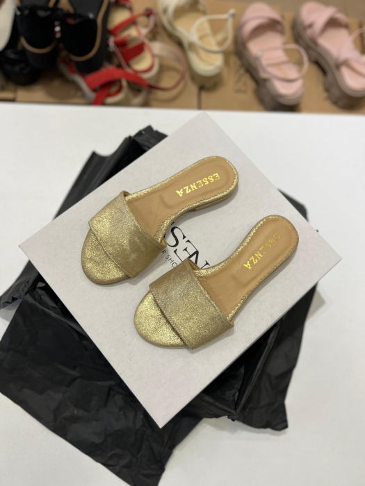 Flip flops din piele naturala auriu glitter [3]