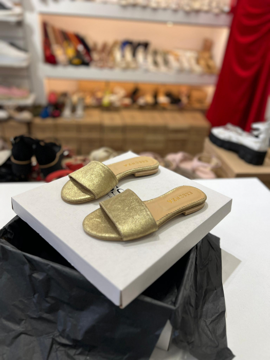 Flip flops din piele naturala auriu glitter [2]